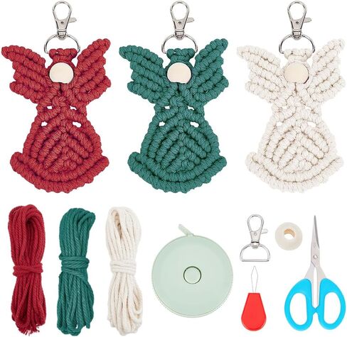 3 مجموعة من سلاسل المفاتيح المكرامية DIY مجموعات سلاسل مفاتيح Angel Macrame لعيد الميلاد حقيبة Macrame مع فيديو تعليمات لحقيبة يد السيارة ومفاتيح القلادة ومحفظة الهاتف DIY مجموعة حرفية عيد الميلاد للتعليق in Saudi Arabia