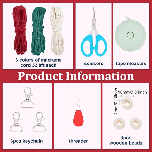 3 مجموعة من سلاسل المفاتيح المكرامية DIY مجموعات سلاسل مفاتيح Angel Macrame لعيد الميلاد حقيبة Macrame مع فيديو تعليمات لحقيبة يد السيارة ومفاتيح القلادة ومحفظة الهاتف DIY مجموعة حرفية عيد الميلاد للتعليق in Saudi Arabia