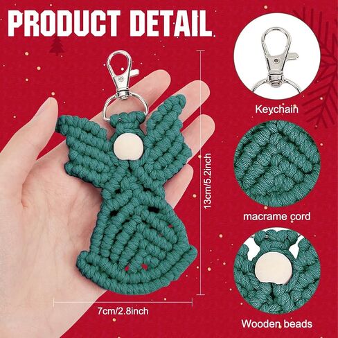 3 مجموعة من سلاسل المفاتيح المكرامية DIY مجموعات سلاسل مفاتيح Angel Macrame لعيد الميلاد حقيبة Macrame مع فيديو تعليمات لحقيبة يد السيارة ومفاتيح القلادة ومحفظة الهاتف DIY مجموعة حرفية عيد الميلاد للتعليق in Saudi Arabia