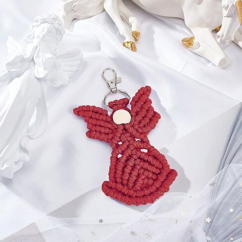 3 مجموعة من سلاسل المفاتيح المكرامية DIY مجموعات سلاسل مفاتيح Angel Macrame لعيد الميلاد حقيبة Macrame مع فيديو تعليمات لحقيبة يد السيارة ومفاتيح القلادة ومحفظة الهاتف DIY مجموعة حرفية عيد الميلاد للتعليق in Saudi Arabia