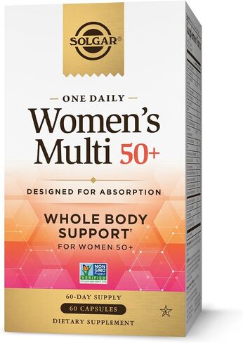 Solgar One Daily Women's Multi 50+ دعم الجسم بالكامل للنساء بعمر 50 عامًا فما فوق - عالي الامتصاص لصحة القلب والعظام والثدي والطاقة والإجهاد والشعر والبشرة والأظافر، متعدد الفيتامينات، 60 حصة كبسولة نباتية in Saudi Arabia