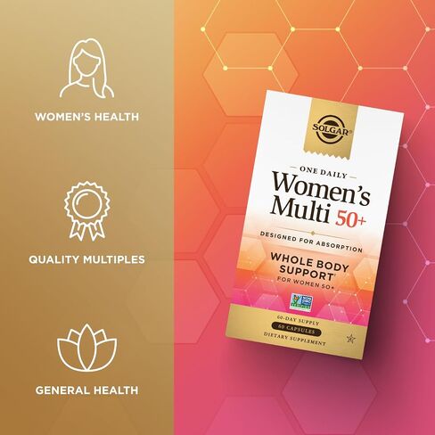 Solgar One Daily Women's Multi 50+ دعم الجسم بالكامل للنساء بعمر 50 عامًا فما فوق - عالي الامتصاص لصحة القلب والعظام والثدي والطاقة والإجهاد والشعر والبشرة والأظافر، متعدد الفيتامينات، 60 حصة كبسولة نباتية in Saudi Arabia