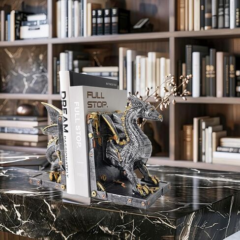 تمثال تنين Steampunk، نهايات كتب مزخرفة للكتب الثقيلة، ديكور فريد لنهايات الكتب للأرفف. in Kuwait
