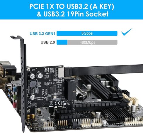 USB 3.2 GEN1 5Gbps Type-E (Key A) + USB3.0 19pin Front Panel Expansion Board, Compatible with XP/ WIN7/ WIN8 /Vista/ WIN10/ WIN11 32BIT/64BIT/ Linux. in Kuwait