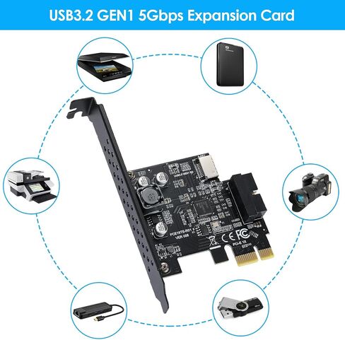 USB 3.2 GEN1 5Gbps Type-E (Key A) + USB3.0 19pin Front Panel Expansion Board, Compatible with XP/ WIN7/ WIN8 /Vista/ WIN10/ WIN11 32BIT/64BIT/ Linux. in Kuwait