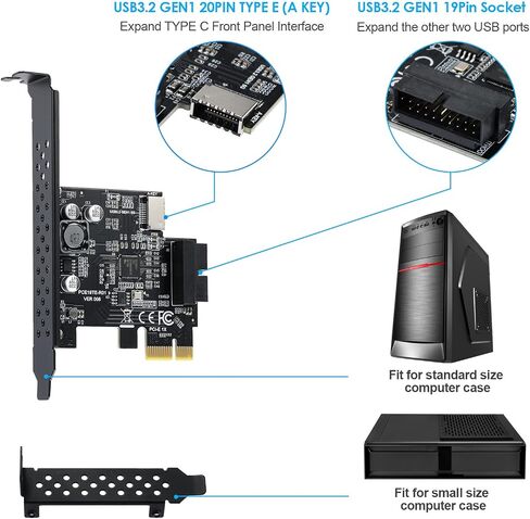USB 3.2 GEN1 5Gbps Type-E (Key A) + USB3.0 19pin Front Panel Expansion Board, Compatible with XP/ WIN7/ WIN8 /Vista/ WIN10/ WIN11 32BIT/64BIT/ Linux. in Kuwait