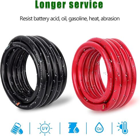 سلك نحاسي لكابل البطارية بمقياسين، 5FT أحمر + 5FT أسود 2 AWG كابل لحام قياسي USA OFC سلك للسيارات والبطارية والطاقة الشمسية والبحرية والمولدات in Kuwait