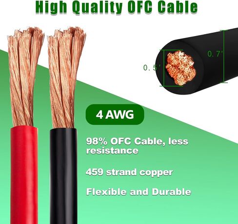 سلك نحاسي لكابل البطارية بمقياسين، 5FT أحمر + 5FT أسود 2 AWG كابل لحام قياسي USA OFC سلك للسيارات والبطارية والطاقة الشمسية والبحرية والمولدات in Kuwait