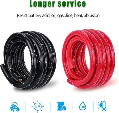 سلك نحاسي لكابل البطارية بمقياسين، 5FT أحمر + 5FT أسود 2 AWG كابل لحام قياسي USA OFC سلك للسيارات والبطارية والطاقة الشمسية والبحرية والمولدات in Kuwait