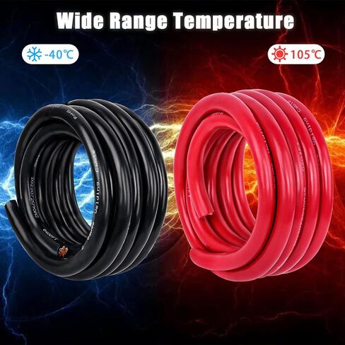 سلك نحاسي لكابل البطارية بمقياسين، 5FT أحمر + 5FT أسود 2 AWG كابل لحام قياسي USA OFC سلك للسيارات والبطارية والطاقة الشمسية والبحرية والمولدات in Kuwait