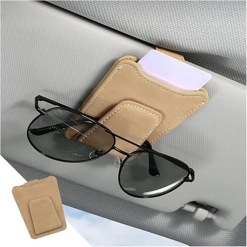 Sunglasses Holders for Car Sun Visor, Magnetic Glasses Hanger Mounter, Leather Eyeglasses Holder, Sunshade Storage Ticket Card Clip, Suitable for SUV Pickup Truck All Models (Beige) in Saudi Arabia
