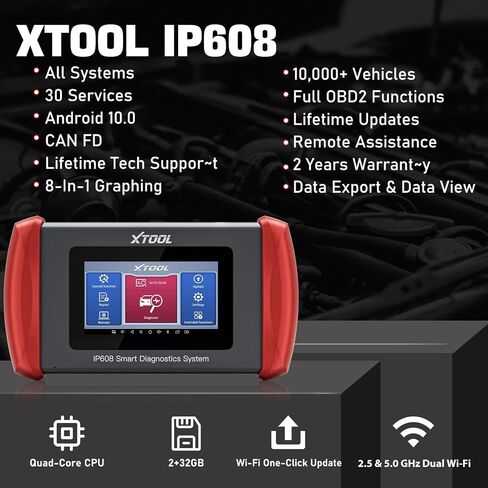 XTOOL IP608 OBD2 Scanner Diagnostic Tool, All System Diagnostic, Lifetime Free Update, 30 Reset Services, Newest Car Scanner Support CAN FD, Throttle, ABS Bleeding, Oil Reset, EPB, SAS, BMS, Auto VIN in Saudi Arabia