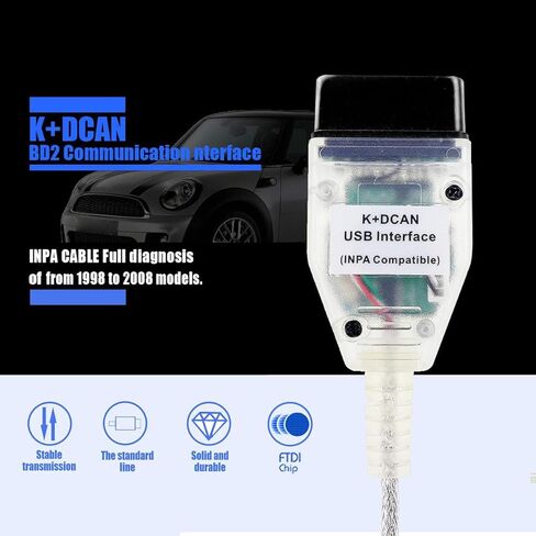 كابل INPA K + D CAN مناسب لسيارات BMW E60 E61 E70 E81 E83 E87 E90، E1، E92، E93 R56، obd2 obdii، محول كابل واجهة USB للماسح الضوئي التشخيصي من 1998 إلى 2008 in Kuwait