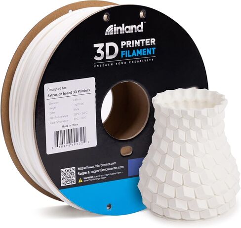 خيوط طابعة INLAND Micro Center ABS ثلاثية الأبعاد 2.85 مم، دقة الأبعاد +/- 0.03 مم - بكرة من الورق المقوى 1 كجم (2.2 رطل) - تناسب طابعات FDM/FFF - أبيض in Kuwait