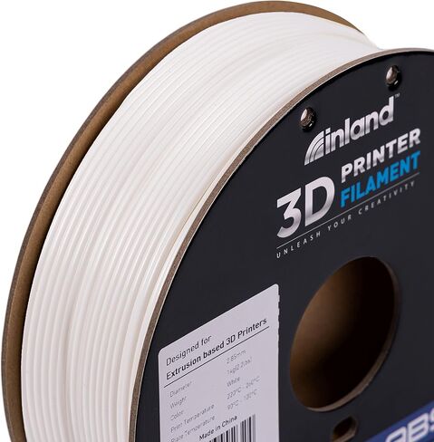 خيوط طابعة INLAND Micro Center ABS ثلاثية الأبعاد 2.85 مم، دقة الأبعاد +/- 0.03 مم - بكرة من الورق المقوى 1 كجم (2.2 رطل) - تناسب طابعات FDM/FFF - أبيض in Kuwait
