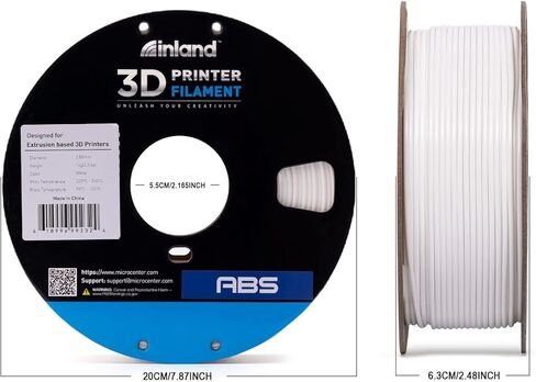 خيوط طابعة INLAND Micro Center ABS ثلاثية الأبعاد 2.85 مم، دقة الأبعاد +/- 0.03 مم - بكرة من الورق المقوى 1 كجم (2.2 رطل) - تناسب طابعات FDM/FFF - أبيض in Kuwait