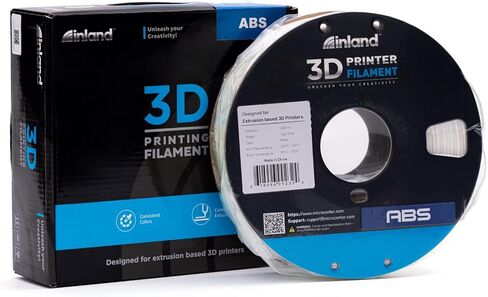 خيوط طابعة INLAND Micro Center ABS ثلاثية الأبعاد 2.85 مم، دقة الأبعاد +/- 0.03 مم - بكرة من الورق المقوى 1 كجم (2.2 رطل) - تناسب طابعات FDM/FFF - أبيض in Kuwait