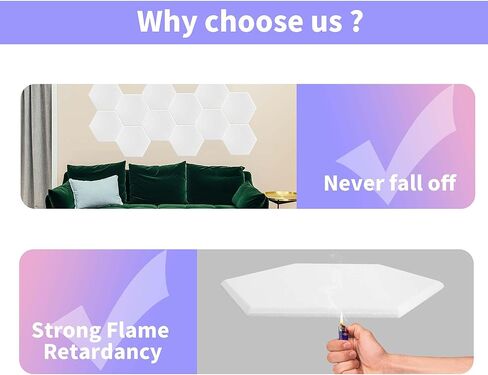 16 حزمة من لوحات الحائط السداسية المقاومة للصوت مقاس 12 × 10 × 0.4 بوصة، لوحات صوتية سداسية، لوحات تخميد الصوت عالية الكثافة لاستوديو تسجيل الحائط (أبيض) in Kuwait