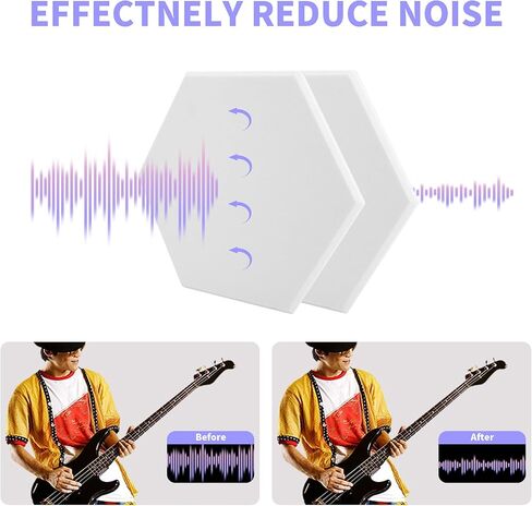 16 حزمة من لوحات الحائط السداسية المقاومة للصوت مقاس 12 × 10 × 0.4 بوصة، لوحات صوتية سداسية، لوحات تخميد الصوت عالية الكثافة لاستوديو تسجيل الحائط (أبيض) in Kuwait