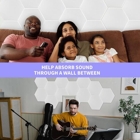16 حزمة من لوحات الحائط السداسية المقاومة للصوت مقاس 12 × 10 × 0.4 بوصة، لوحات صوتية سداسية، لوحات تخميد الصوت عالية الكثافة لاستوديو تسجيل الحائط (أبيض) in Kuwait