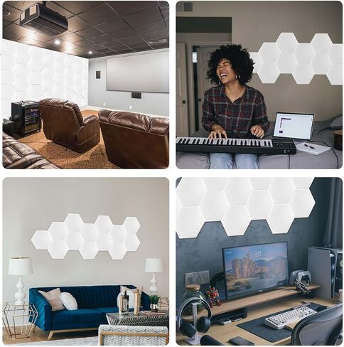 16 حزمة من لوحات الحائط السداسية المقاومة للصوت مقاس 12 × 10 × 0.4 بوصة، لوحات صوتية سداسية، لوحات تخميد الصوت عالية الكثافة لاستوديو تسجيل الحائط (أبيض) in Kuwait