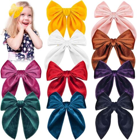 10 قطع من أقواس الشعر المخملية الكبيرة للفتيات، 5 بوصات أقواس كبيرة مصنوعة يدويًا للفتيات الصغيرات، أقواس شعر كبيرة للفتيات الصغيرات، مشابك تمساح لأقواس الشعر in Kuwait