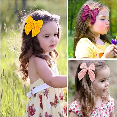 10 قطع من أقواس الشعر المخملية الكبيرة للفتيات، 5 بوصات أقواس كبيرة مصنوعة يدويًا للفتيات الصغيرات، أقواس شعر كبيرة للفتيات الصغيرات، مشابك تمساح لأقواس الشعر in Kuwait