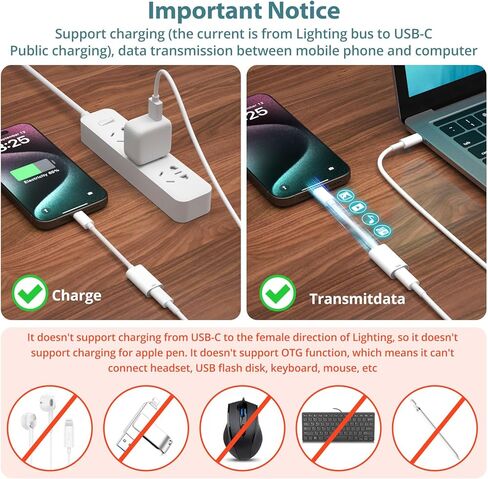 FONKEN لمحول كابل Lightning أنثى إلى USB C [عبوة من قطعتين] 4 بوصة PD شحن سريع من النوع C ذكر إلى 8 دبوس لهاتف iPhone 15/15 Pro/15 Pro Max، يدعم الشحن ونقل البيانات، وليس للصوت/OTG in Kuwait
