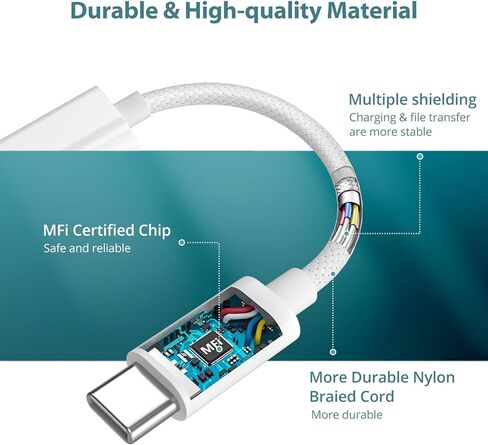 FONKEN لمحول كابل Lightning أنثى إلى USB C [عبوة من قطعتين] 4 بوصة PD شحن سريع من النوع C ذكر إلى 8 دبوس لهاتف iPhone 15/15 Pro/15 Pro Max، يدعم الشحن ونقل البيانات، وليس للصوت/OTG in Kuwait