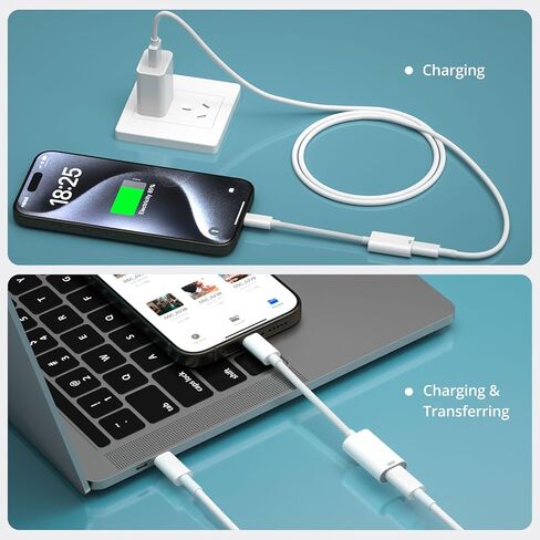 FONKEN لمحول كابل Lightning أنثى إلى USB C [عبوة من قطعتين] 4 بوصة PD شحن سريع من النوع C ذكر إلى 8 دبوس لهاتف iPhone 15/15 Pro/15 Pro Max، يدعم الشحن ونقل البيانات، وليس للصوت/OTG in Kuwait