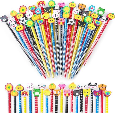 80 Pcs Cute Pencils for Kids,Fun Cartoon Pencil with Erasers Toppers,Colorful Wood Pencils Bulk for Childens,Gifts,Kids Party Favors,Office in Saudi Arabia