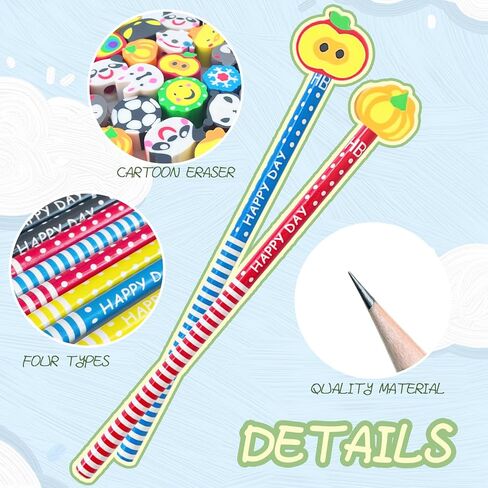 80 Pcs Cute Pencils for Kids,Fun Cartoon Pencil with Erasers Toppers,Colorful Wood Pencils Bulk for Childens,Gifts,Kids Party Favors,Office in Saudi Arabia