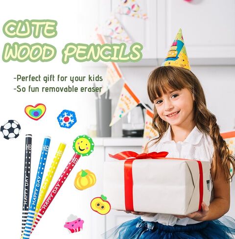 80 Pcs Cute Pencils for Kids,Fun Cartoon Pencil with Erasers Toppers,Colorful Wood Pencils Bulk for Childens,Gifts,Kids Party Favors,Office in Saudi Arabia