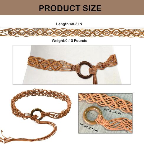 حزام خصر منسوج بنمط بوهيمي للسيدات، حزام خصر منسوج لفستان الصيف، حزام منسوج للنساء (دائرة) in Kuwait