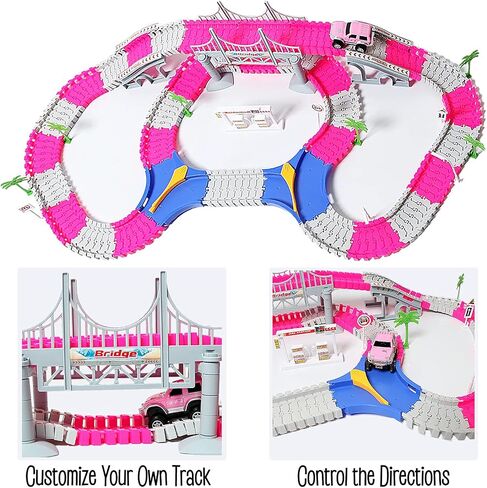 168 PCS Pink Magic Bendable Race Track Toy, Snap Together Create a Road Flexible Track Car Set for Toddlers, Kids, Boys, and Girls in Saudi Arabia