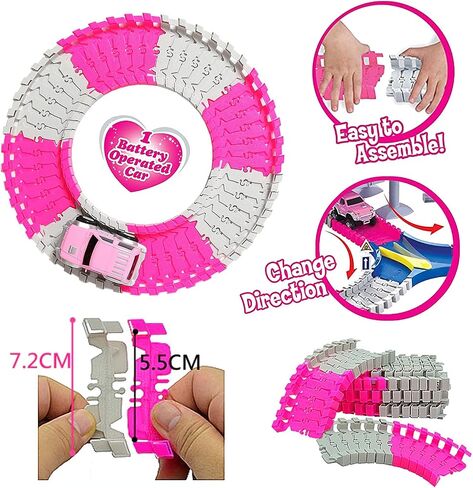 168 PCS Pink Magic Bendable Race Track Toy, Snap Together Create a Road Flexible Track Car Set for Toddlers, Kids, Boys, and Girls in Saudi Arabia