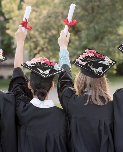 Graduation Cap Decorations Kit Include Cap, 3D Butterfly Stickers, Artificial Flowers, Pearl Patch, Gold Paintbrush, Hot melt Glue Gun for DIY Grad Cap 2024 Graduation Party Supplies (Pink Flower) in Saudi Arabia