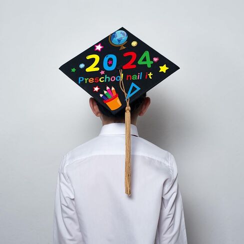 24 قطعة قبعة التخرج ملصق الحرفية لمرحلة ما قبل المدرسة رياض الأطفال 2024 ملصقات صناعة يدوية لغطاء التخرج قبعة تهنئة غراد ملصقات مجموعة in Saudi Arabia