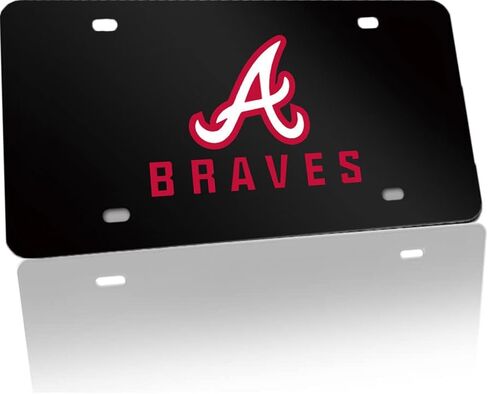 1PCS for Braves License Plate Cover, 12" x 6" Matte Black Aluminum Alloy License Plate Frame Matching with Screw Cover Set, Customizable, 0.025" Thick Aluminu in Saudi Arabia