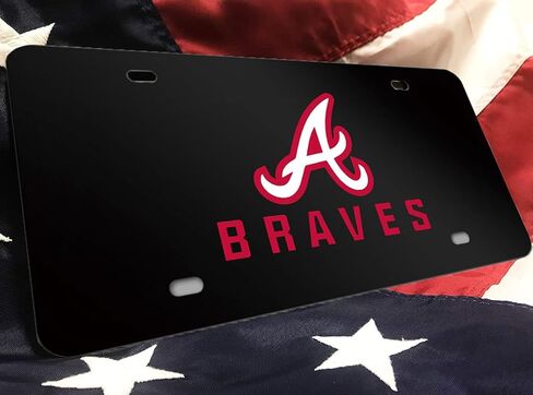 1PCS for Braves License Plate Cover, 12" x 6" Matte Black Aluminum Alloy License Plate Frame Matching with Screw Cover Set, Customizable, 0.025" Thick Aluminu in Saudi Arabia