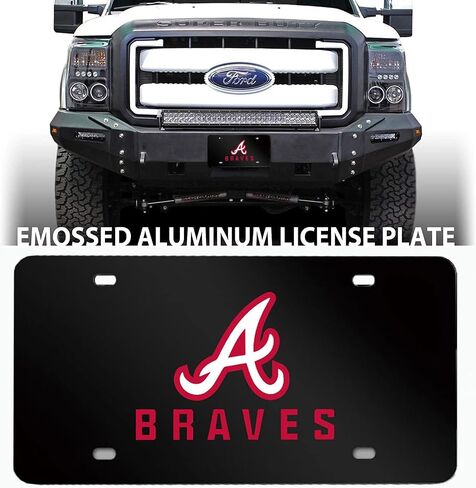 1PCS for Braves License Plate Cover, 12" x 6" Matte Black Aluminum Alloy License Plate Frame Matching with Screw Cover Set, Customizable, 0.025" Thick Aluminu in Saudi Arabia