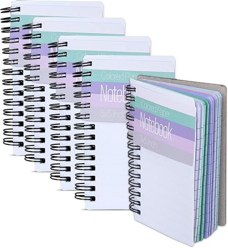 3x5" Memo Notebook - Colorful Pocket Spiral Notebook - 3x5 inch Bright Pastel Colored Pages Notebook Paper, Wide Ruled Pages, Perforated Notepad Memo Books, Durable Poly Cover - Journaling Notebook - 100 Sheets - 6 Pack in Saudi Arabia