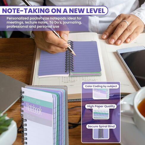 3x5" Memo Notebook - Colorful Pocket Spiral Notebook - 3x5 inch Bright Pastel Colored Pages Notebook Paper, Wide Ruled Pages, Perforated Notepad Memo Books, Durable Poly Cover - Journaling Notebook - 100 Sheets - 6 Pack in Saudi Arabia