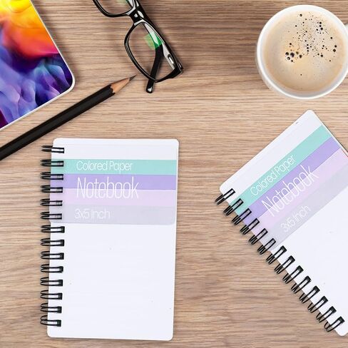 3x5" Memo Notebook - Colorful Pocket Spiral Notebook - 3x5 inch Bright Pastel Colored Pages Notebook Paper, Wide Ruled Pages, Perforated Notepad Memo Books, Durable Poly Cover - Journaling Notebook - 100 Sheets - 6 Pack in Saudi Arabia