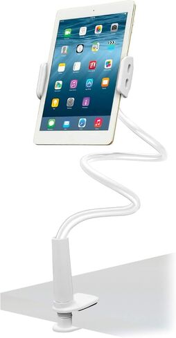 Aduro Solid-Grip iPad Stand Holder 360 Adjustable Universal Gooseneck Lazy Tablet Stand for Desk – Swivel Durable Rubberized Video Mount for Recording Holder (White) in Saudi Arabia