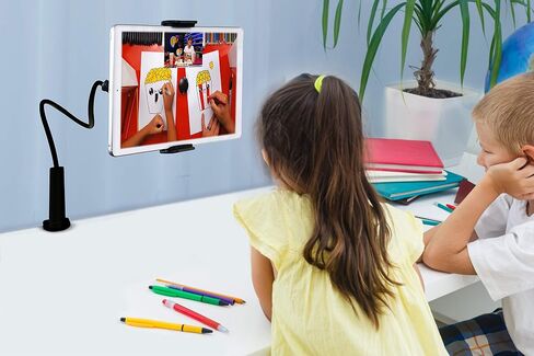Aduro Solid-Grip iPad Stand Holder 360 Adjustable Universal Gooseneck Lazy Tablet Stand for Desk – Swivel Durable Rubberized Video Mount for Recording Holder (White) in Saudi Arabia
