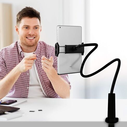 Aduro Solid-Grip iPad Stand Holder 360 Adjustable Universal Gooseneck Lazy Tablet Stand for Desk – Swivel Durable Rubberized Video Mount for Recording Holder (White) in Saudi Arabia