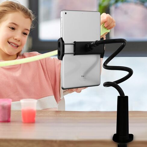 Aduro Solid-Grip iPad Stand Holder 360 Adjustable Universal Gooseneck Lazy Tablet Stand for Desk – Swivel Durable Rubberized Video Mount for Recording Holder (White) in Saudi Arabia