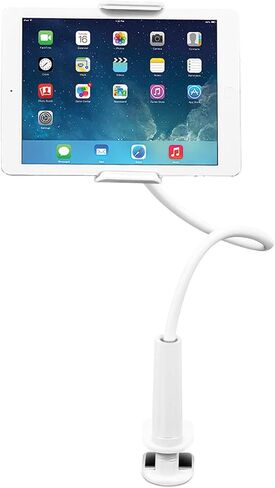 Aduro Solid-Grip iPad Stand Holder 360 Adjustable Universal Gooseneck Lazy Tablet Stand for Desk – Swivel Durable Rubberized Video Mount for Recording Holder (White) in Saudi Arabia