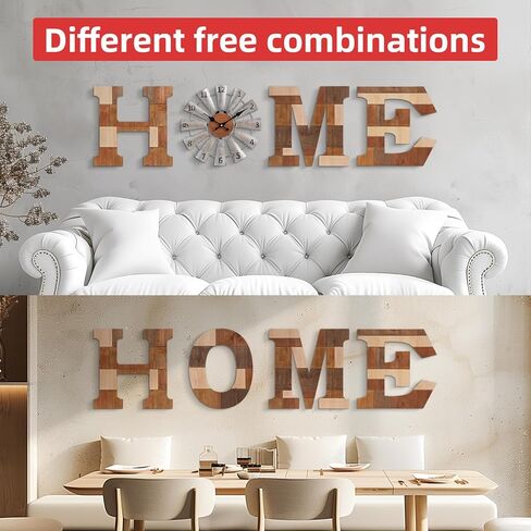 WAKOSAN ديكور جداري للديكور الغربي - حروف مقاس 11.8 بوصة ارتفاع × 11.8 بوصة عرض مع ساعة طاحونة هوائية، غرفة المعيشة ديكور المنزل، ديكور حائط الحروف المنزلية، ديكور حائط المزرعة (بني مختلط) in Kuwait